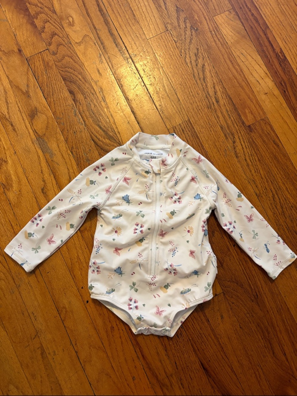 Janie and Jack White Long-Sleeve Floral One-Piece Swimsuit